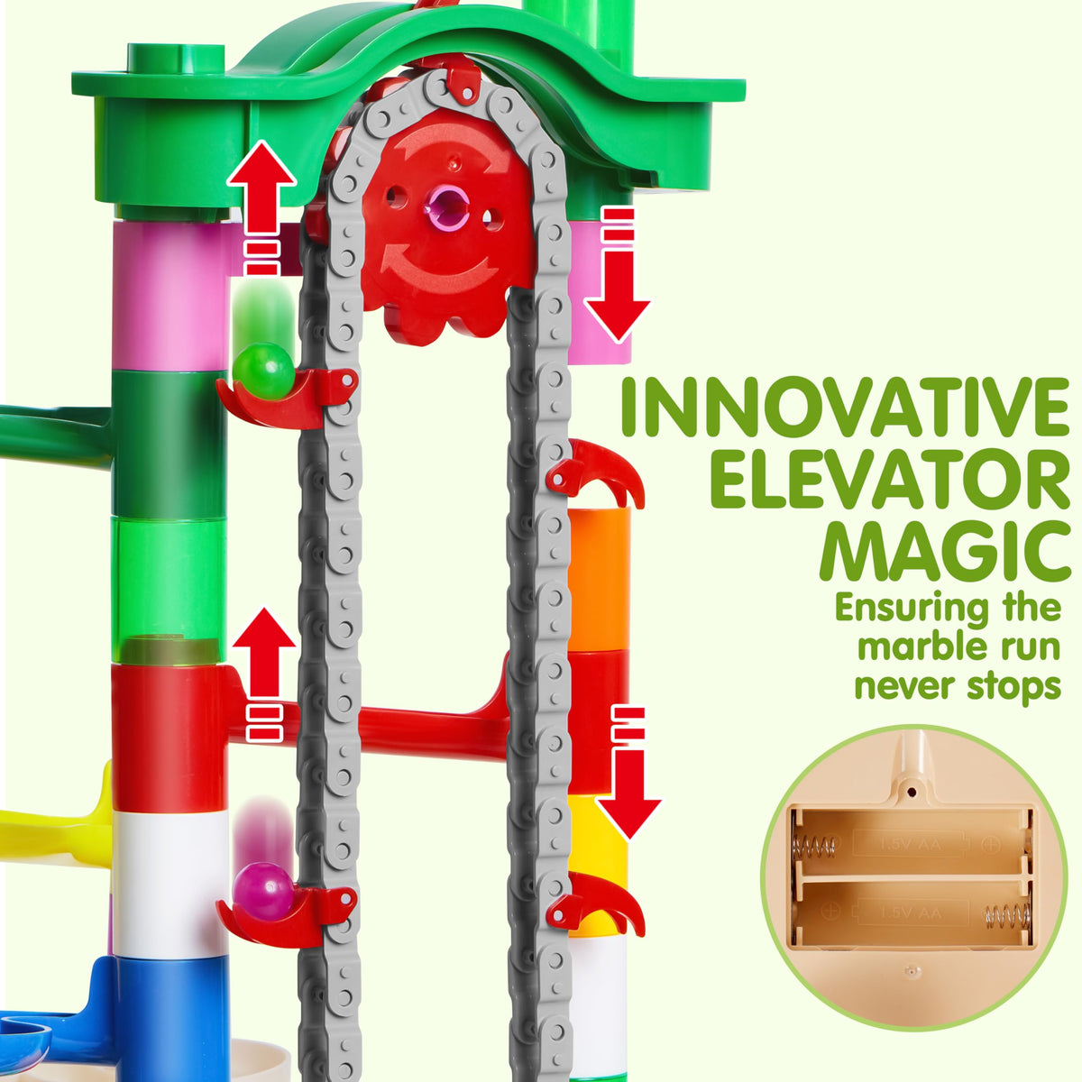 Play-Act 236 PCS Glow Marble Run - Motorized Elevator, Endless Loops