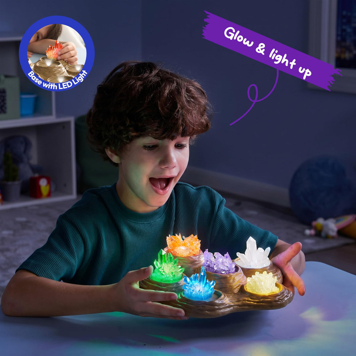 Klever Kits Crystal Growing Lab - 7 Color Kit with Light-Up Base