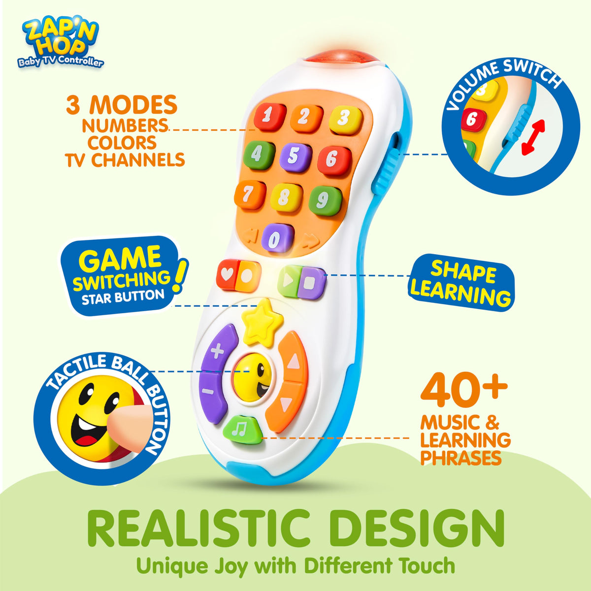 Play-Act Baby TV Remote Toy - 40+ Music & Learning Phrases for 6-12 Months