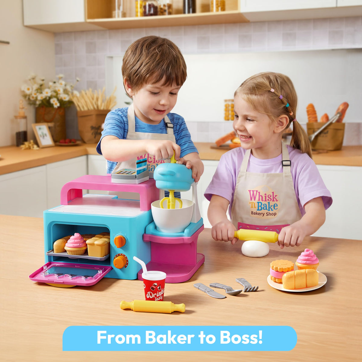 Play-Act 20 PCS Bakery Shop Pretend Toy - Light & Sound Oven for Kids