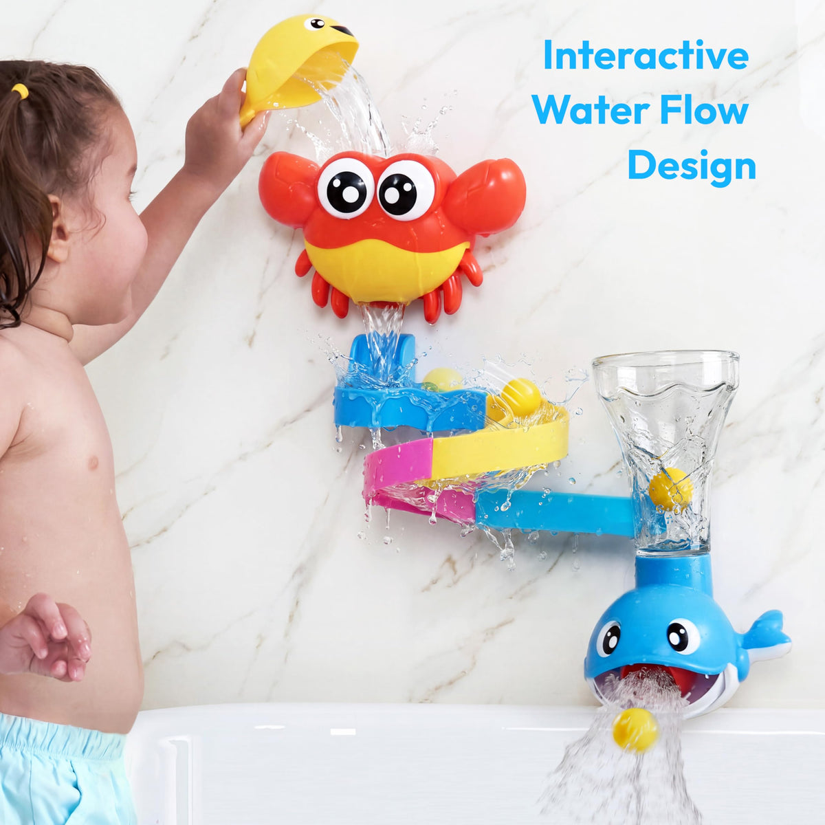 Play-Act 7-in-1 Shower Bath Toy Set - Crab, Whale & Rotating Fish