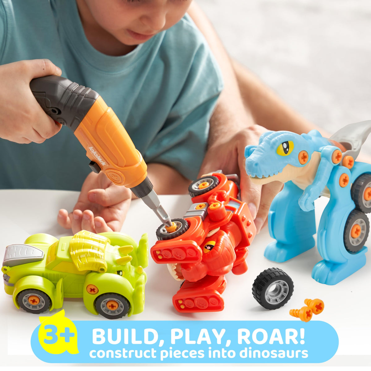 Play-Act Dinosaur Take Apart Car Toy - Electric Drill STEM Building Set