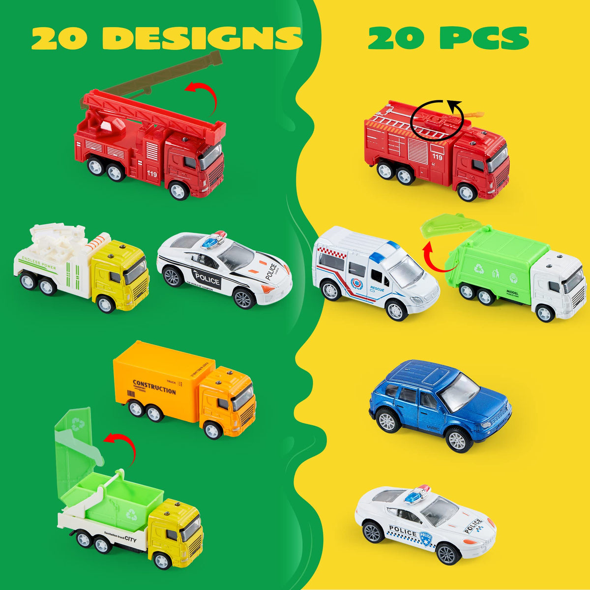 VROOMIX 20-Piece Die-Cast Pull-Back Race Car Toy Set for Kids