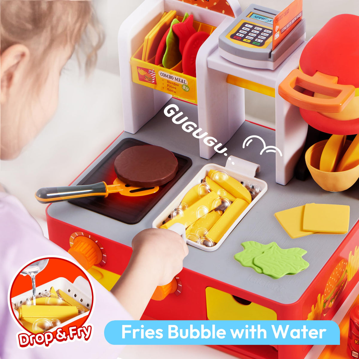 Play-Act 40+ PCS Restaurant Play Food Set - Fast Food Playset with Lights