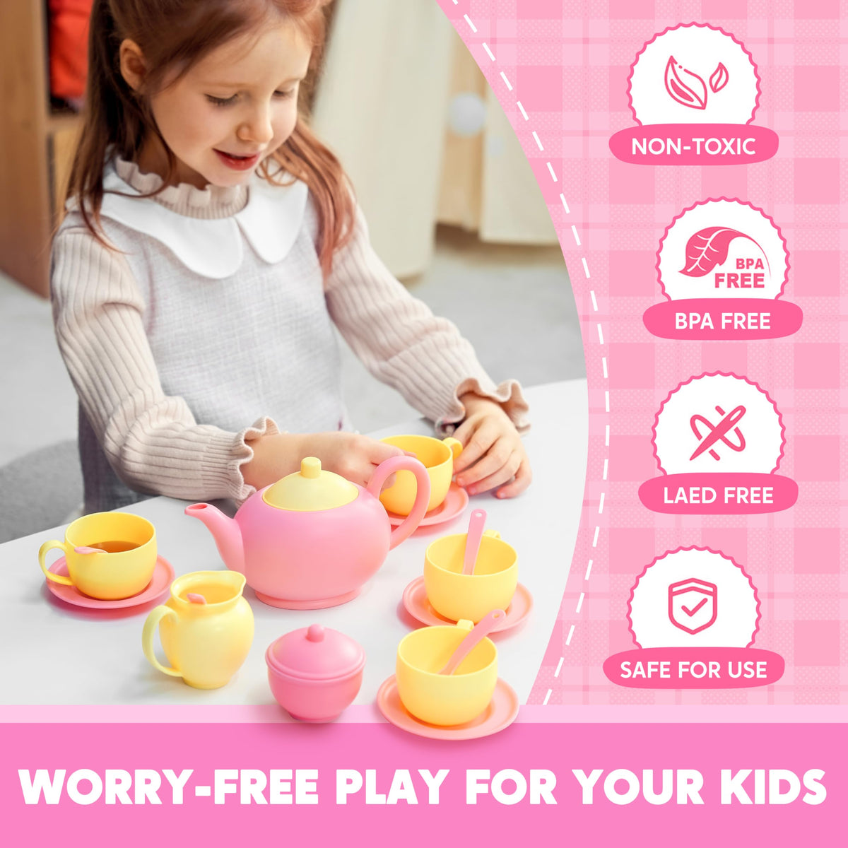 Play-Act 18 PCS Pretend Tea Party Set - BPA & Phthalates Free Play Food