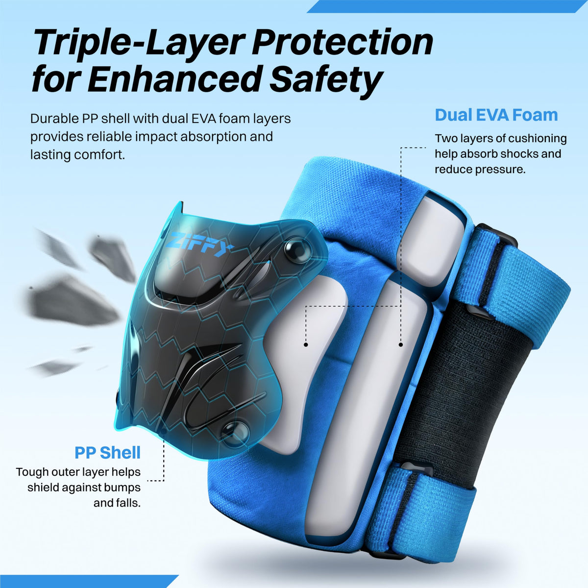 ZIFFY Kids Knee & Elbow Pads Set with Wrist Guards - Adjustable Protective Gear