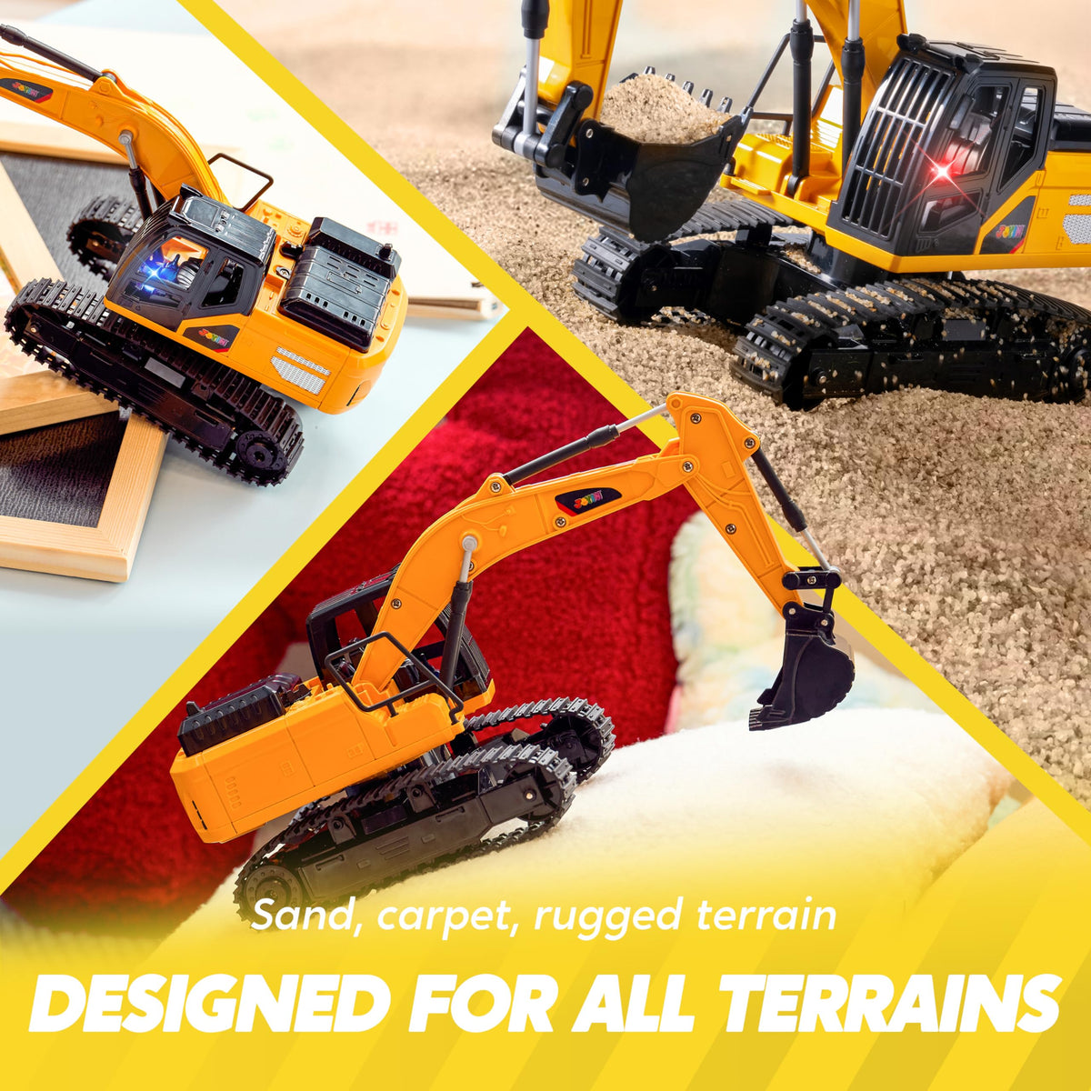 VROOMIX 2.4GHz Remote Control Excavator Toy with Lights for Kids