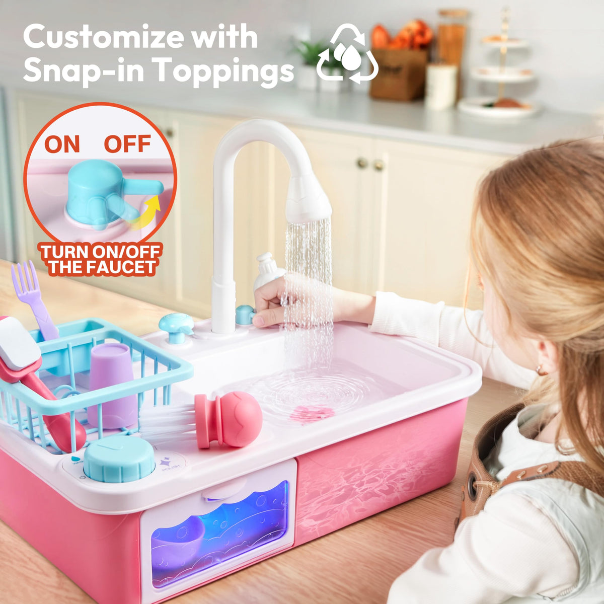 Play-Act Play Sink with Running Water - Color Changing Kitchen Toy, Pink