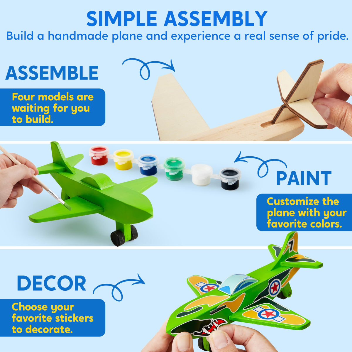 Klever Kits 4 DIY Wooden Aircrafts - Build & Paint Your Own Airplane Kit