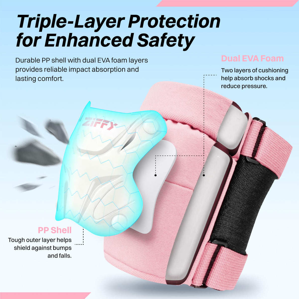 ZIFFY Kids Knee & Elbow Pads Set with Wrist Guards - Adjustable Protective Gear