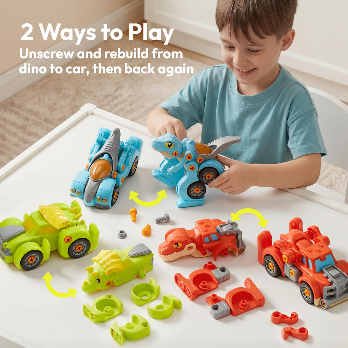 Play-Act Dinosaur Take Apart Car Toy - Electric Drill STEM Building Set