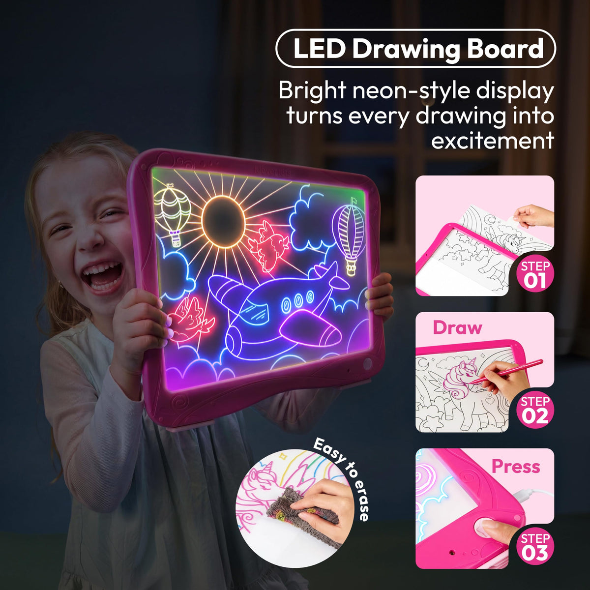 Klever Kits 2-in-1 Neon LED Drawing Tablet & Light-Up Tracing Pad