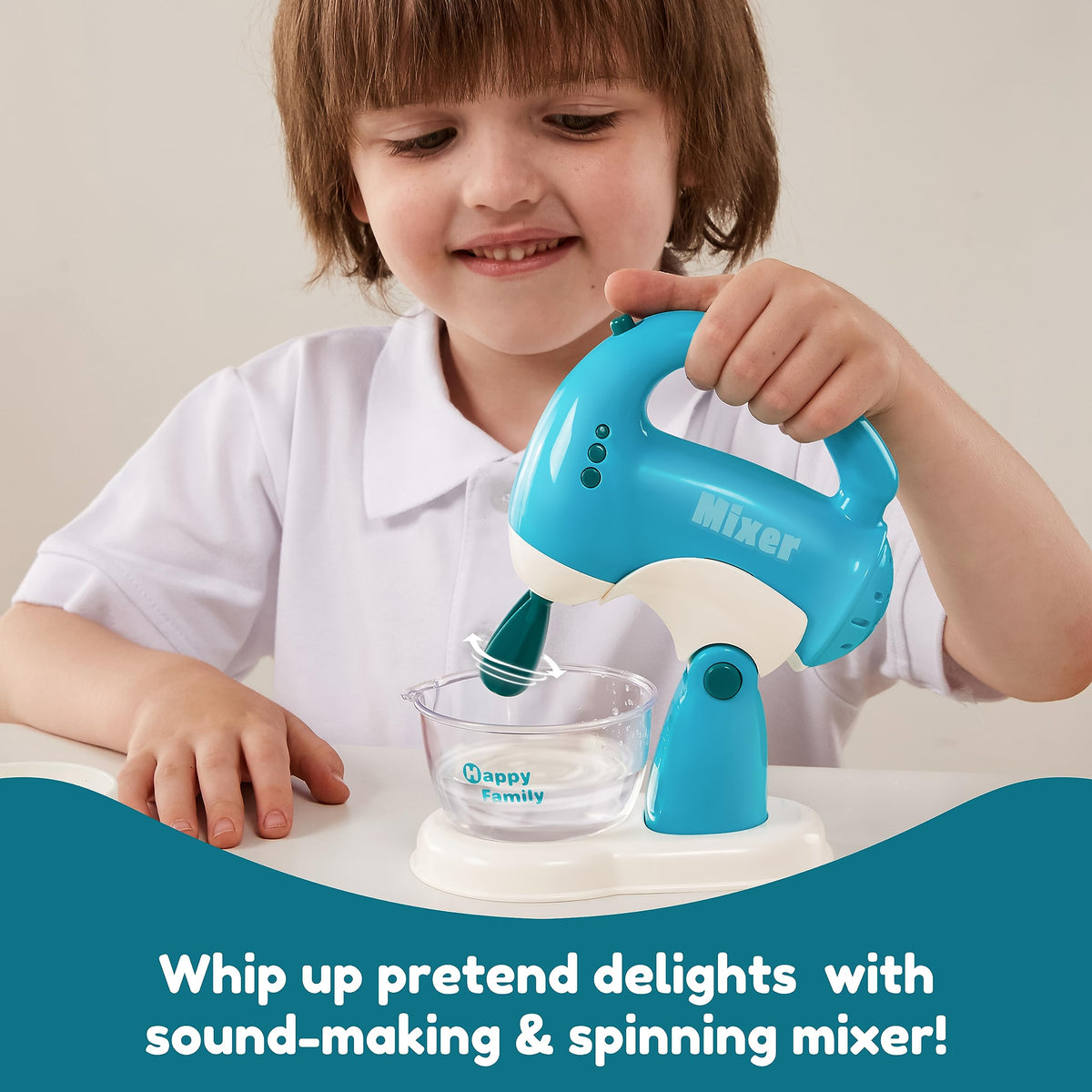Play-Act Play Kitchen Toy Set – Blue Coffee Maker, Mixer & Toaster with Lights