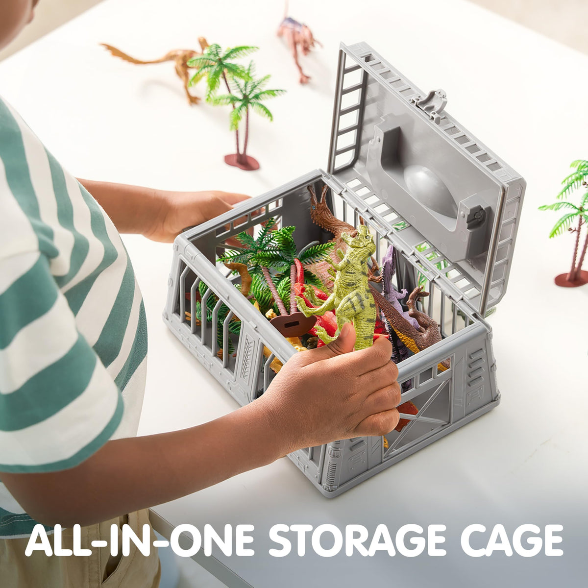 Play-Act 17 PCS Realistic Dinosaur Figures with Play Mat & Storage Cage