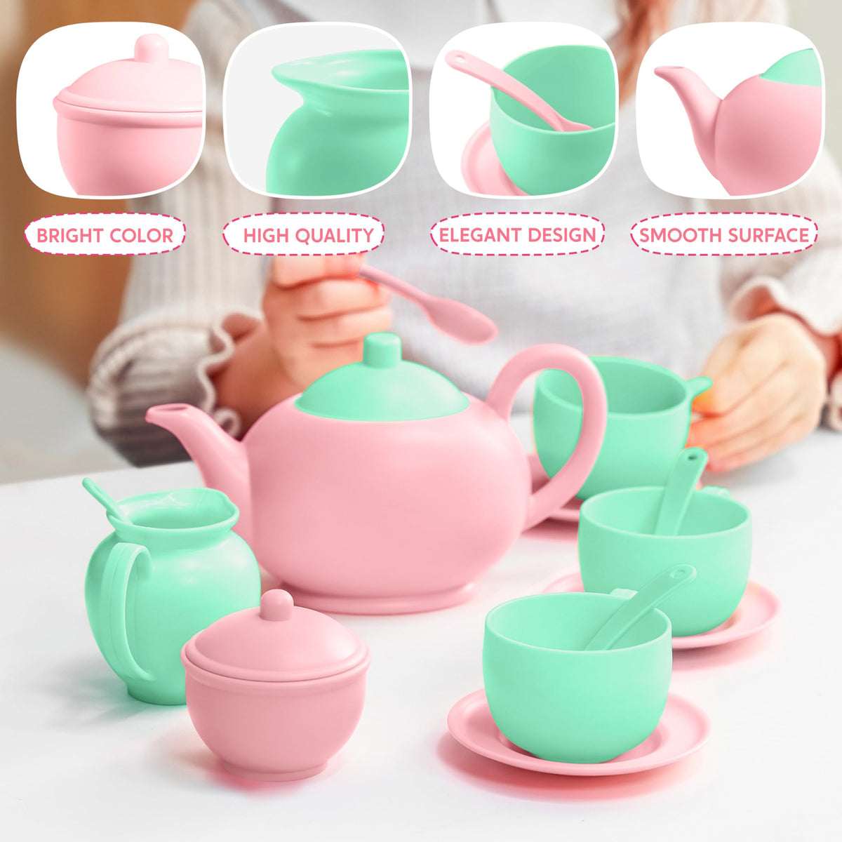 Play-Act 18 PCS Pretend Tea Party Set - BPA & Phthalates Free Play Food