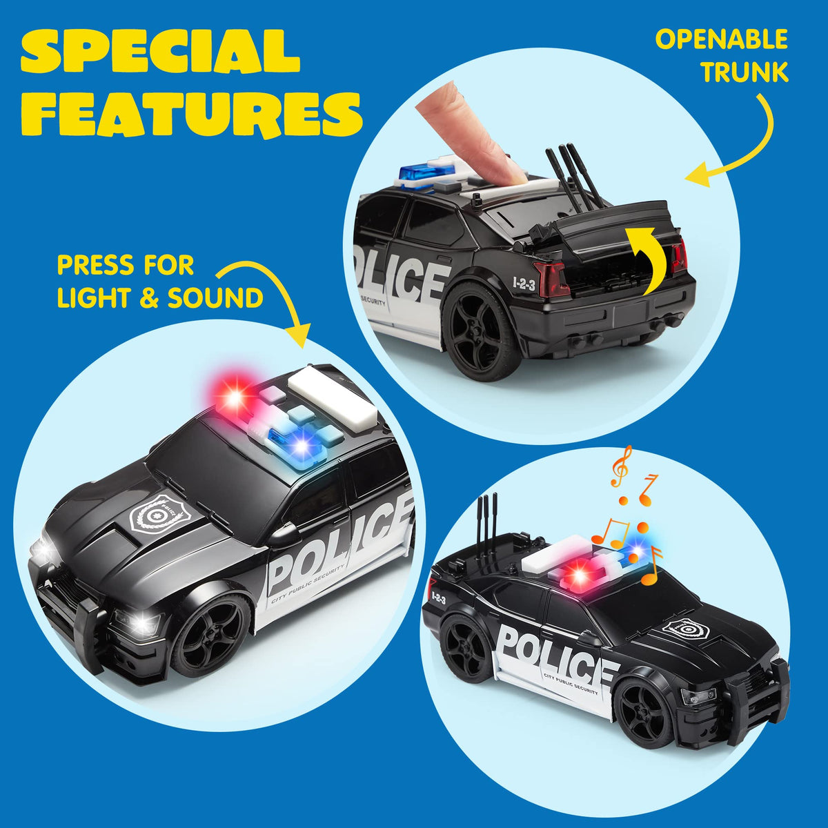 VROOMIX 4-Piece Emergency Vehicle Toy Set with Lights & Sounds