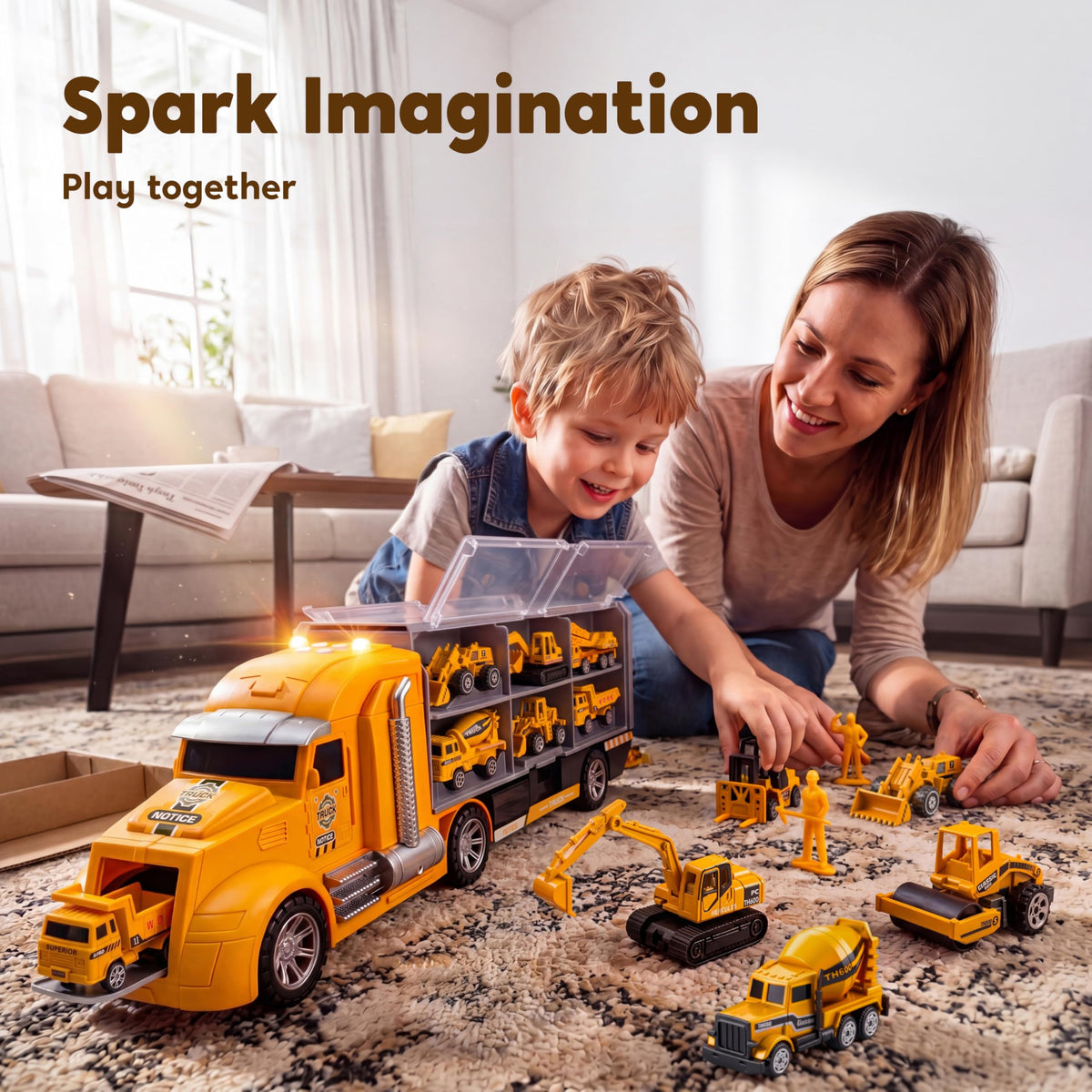 Vroomix 25-in-1 Construction Truck Toy Set - 12 Vehicles & 12 Workers