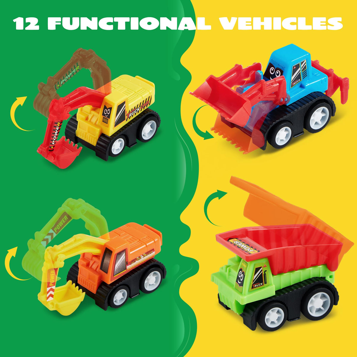 VROOMIX 12-Piece Mini Construction Vehicle Toy Set for Kids