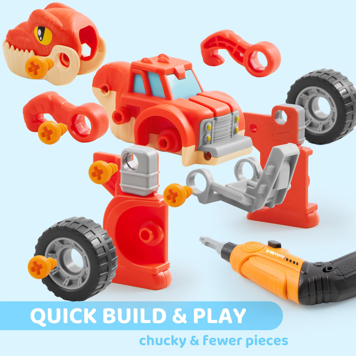 Play-Act Dinosaur Take Apart Car Toy - Electric Drill STEM Building Set