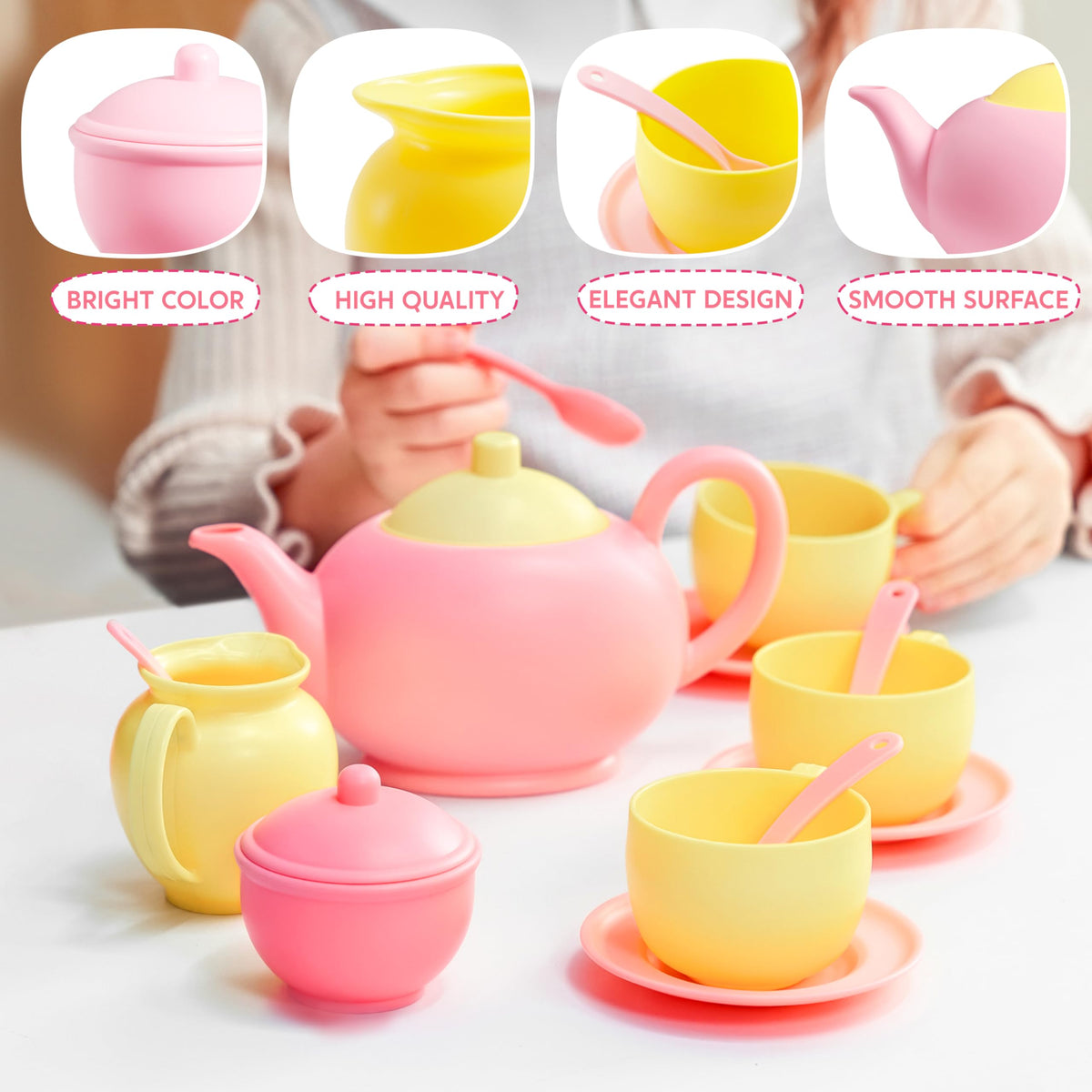 Play-Act 18 PCS Pretend Tea Party Set - BPA & Phthalates Free Play Food