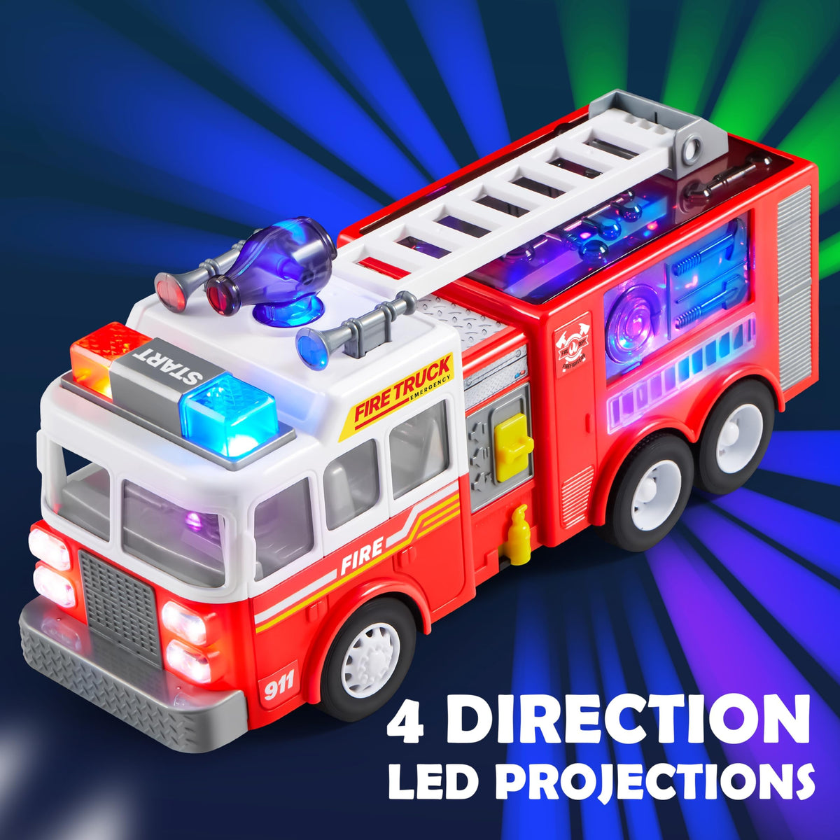VROOMIX LED Bump & Go Fire Truck Toy with Sirens & Volume Control
