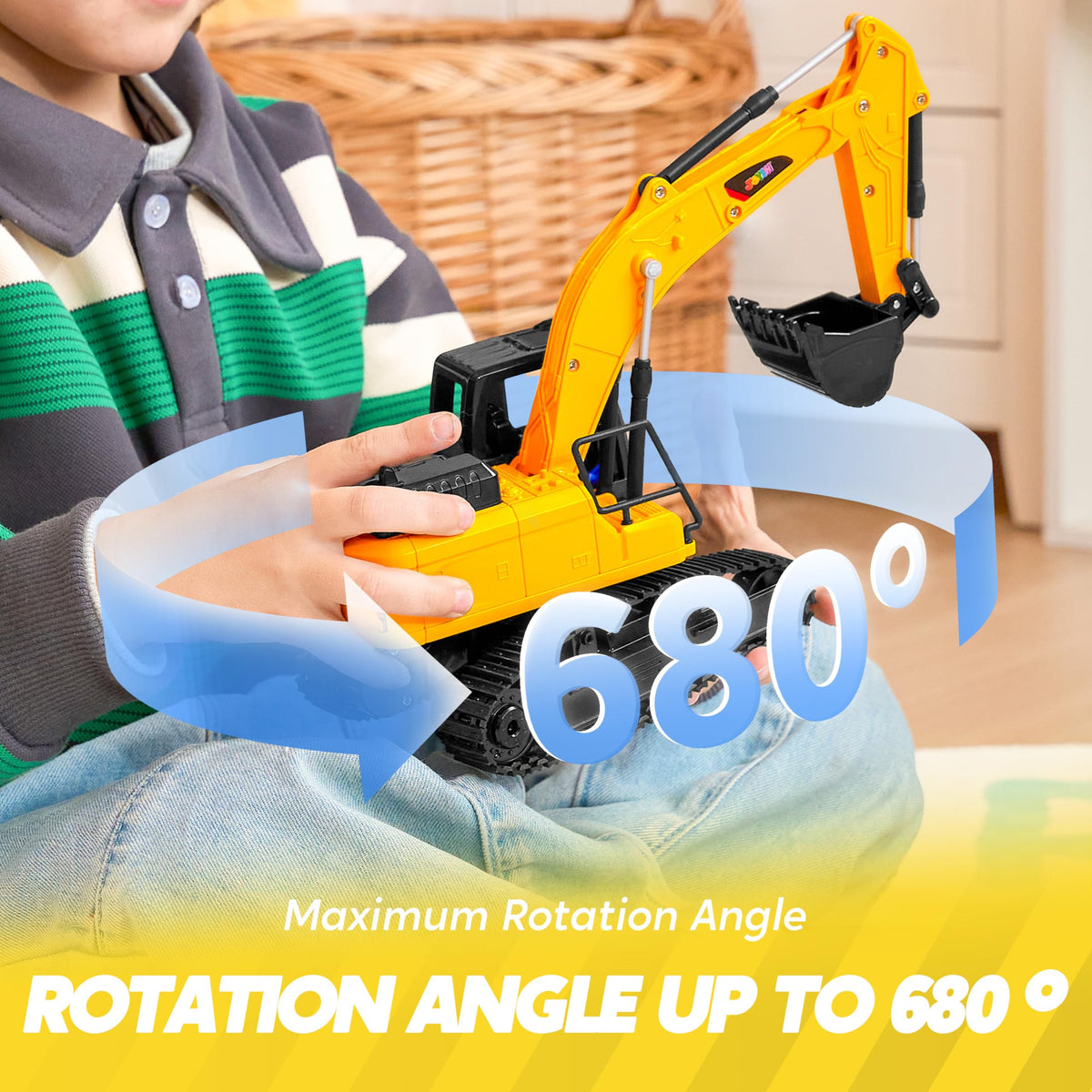 VROOMIX 2.4GHz Remote Control Excavator Toy with Lights for Kids