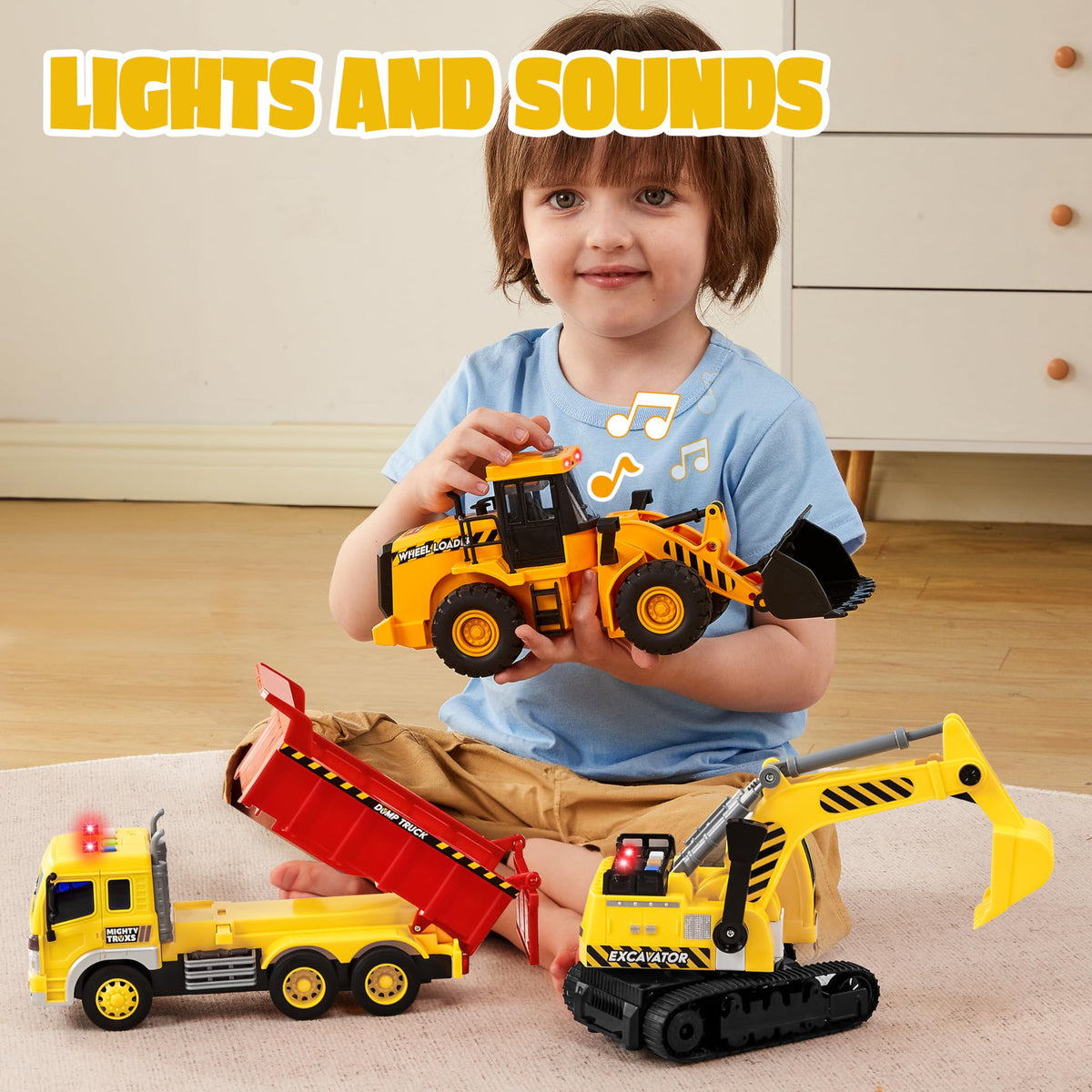 VROOMIX 3-Pack Construction Truck Toy Set (Excavator, Dump Truck & Loader)