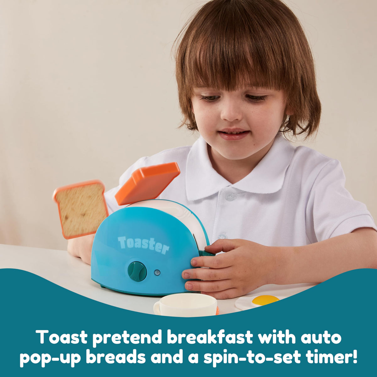 Play-Act Play Kitchen Toy Set – Blue Coffee Maker, Mixer & Toaster with Lights