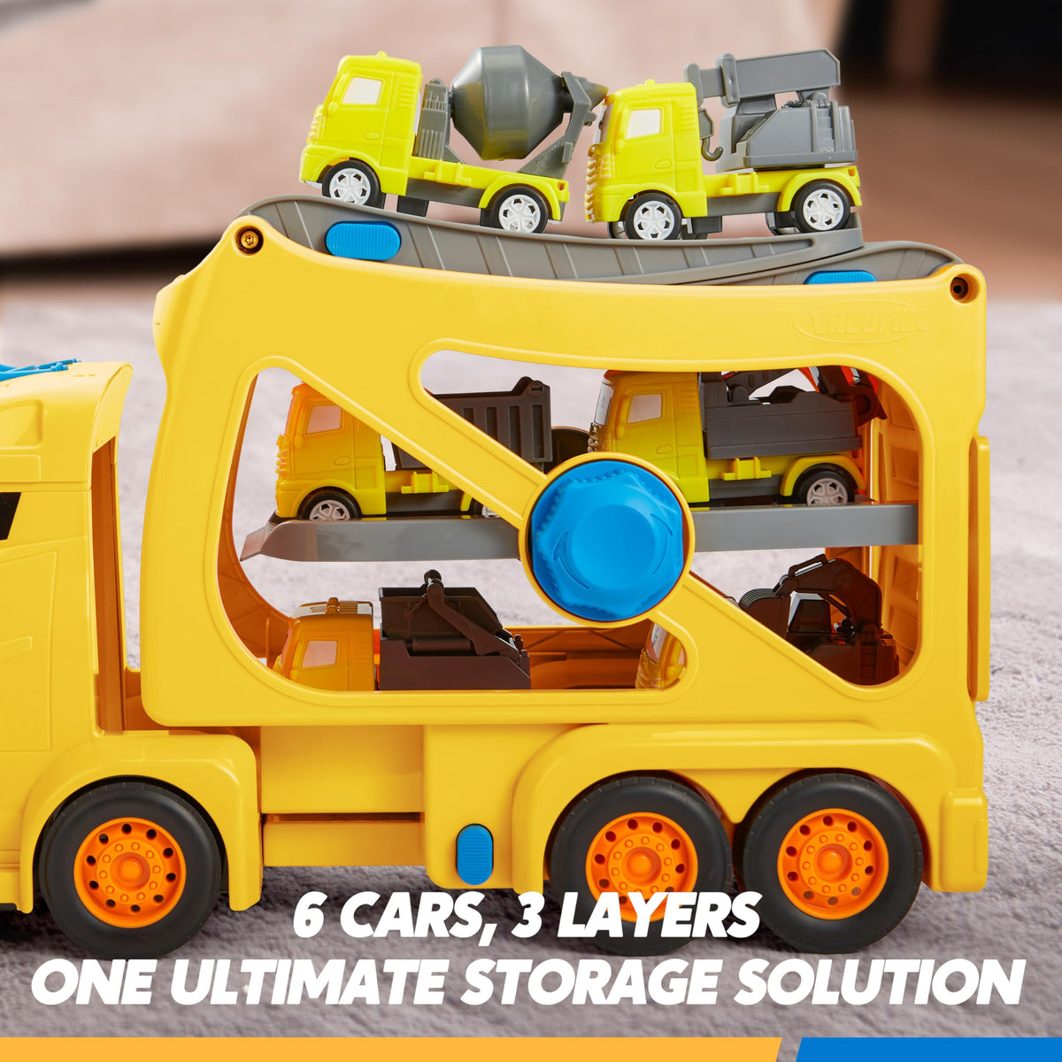 VROOMIX 7-in-1 Construction Transport Carrier Truck Set with Lights & Sounds