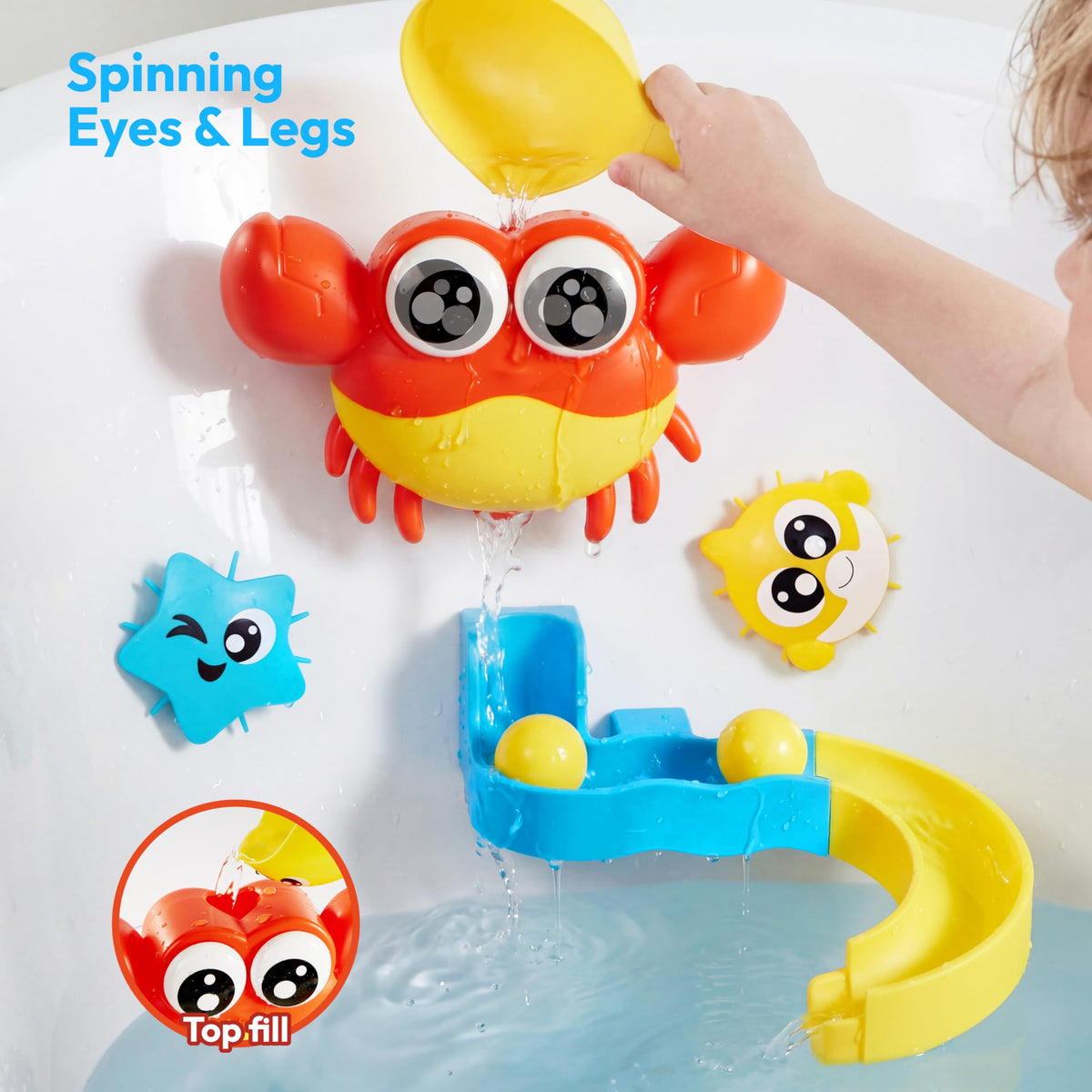 Play-Act 7-in-1 Shower Bath Toy Set - Crab, Whale & Rotating Fish