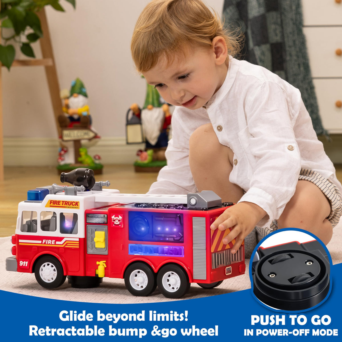 VROOMIX LED Bump & Go Fire Truck Toy with Sirens & Volume Control