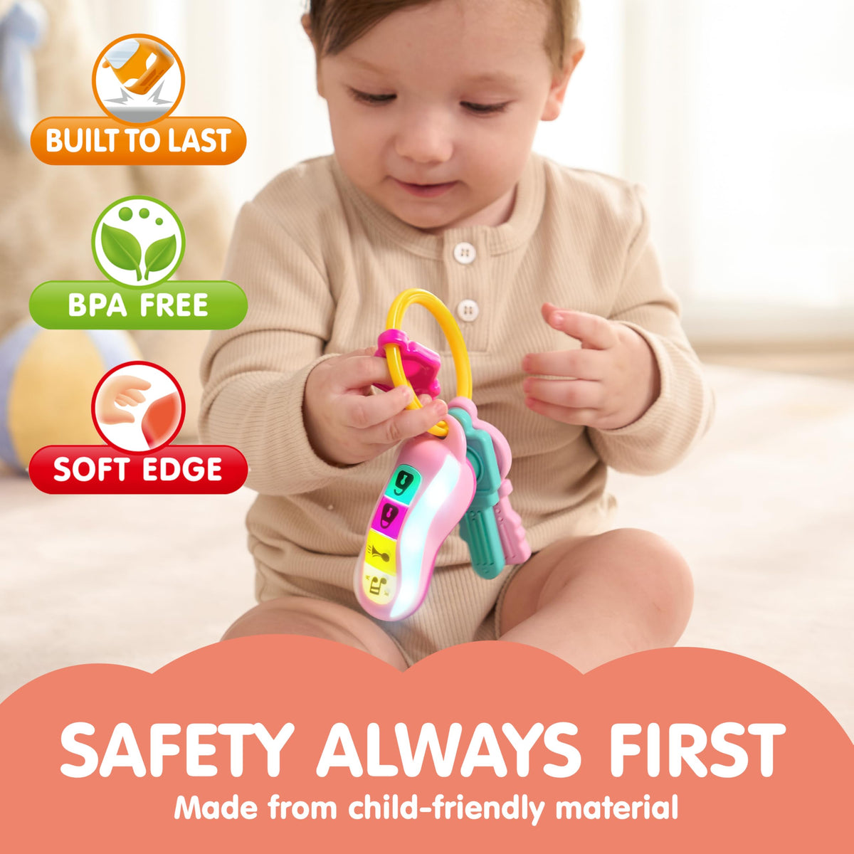 Play-Act Baby Car Keys Teether - Musical Sensory Toy for Ages 10+ Months
