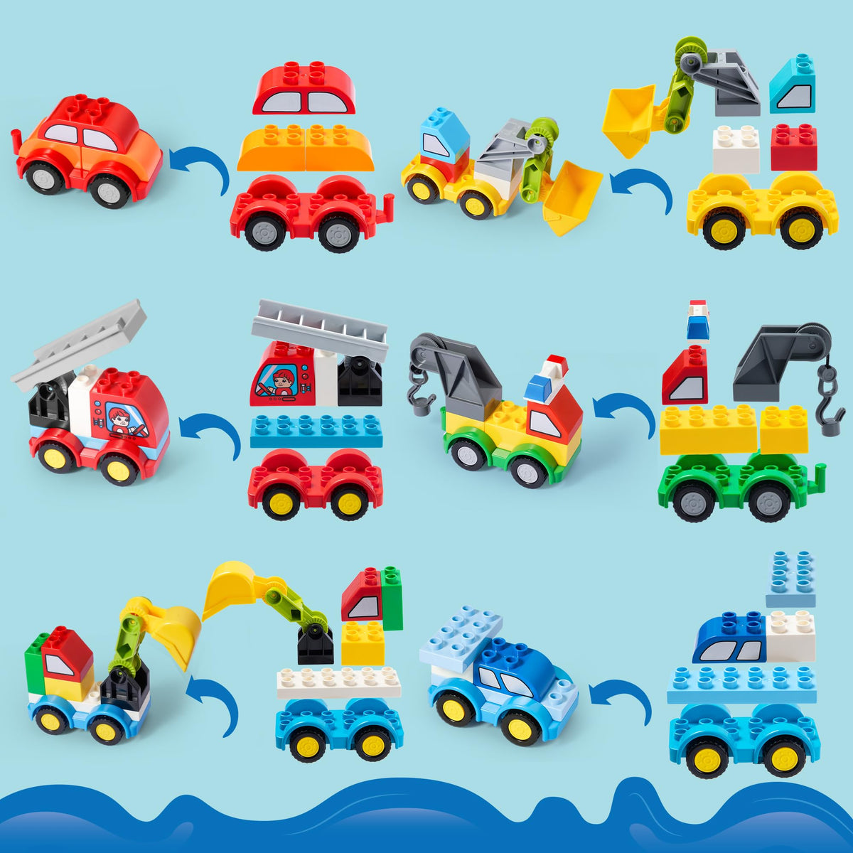 VROOMIX 80-Piece Toddler Car Building Block Set (Makes 12 Vehicles)