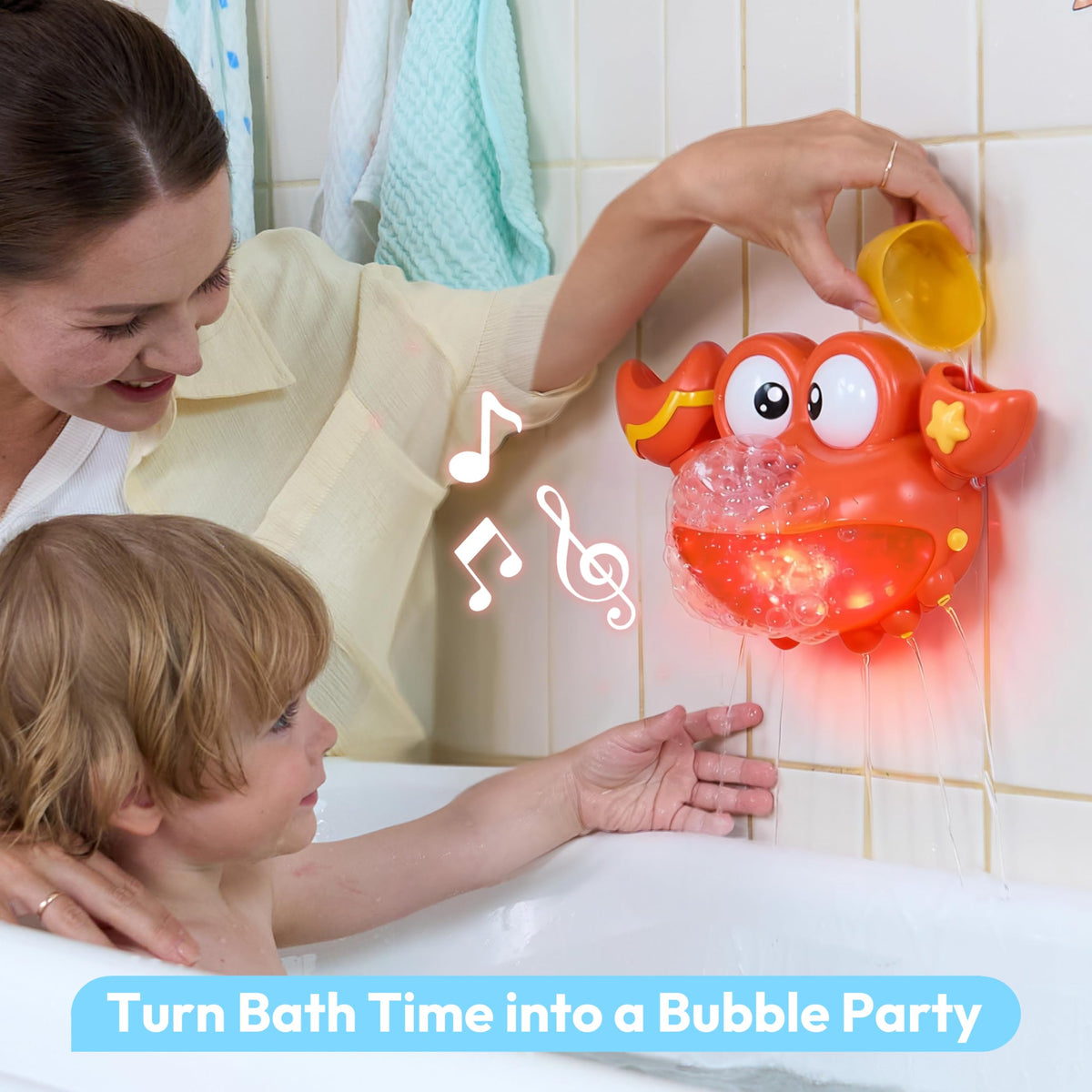Play-Act Crab Bubble Machine Bath Toy - Music, LED Lights for Kids 2-4