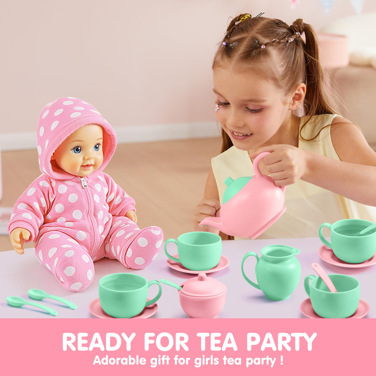 Play-Act 18 PCS Pretend Tea Party Set - BPA & Phthalates Free Play Food