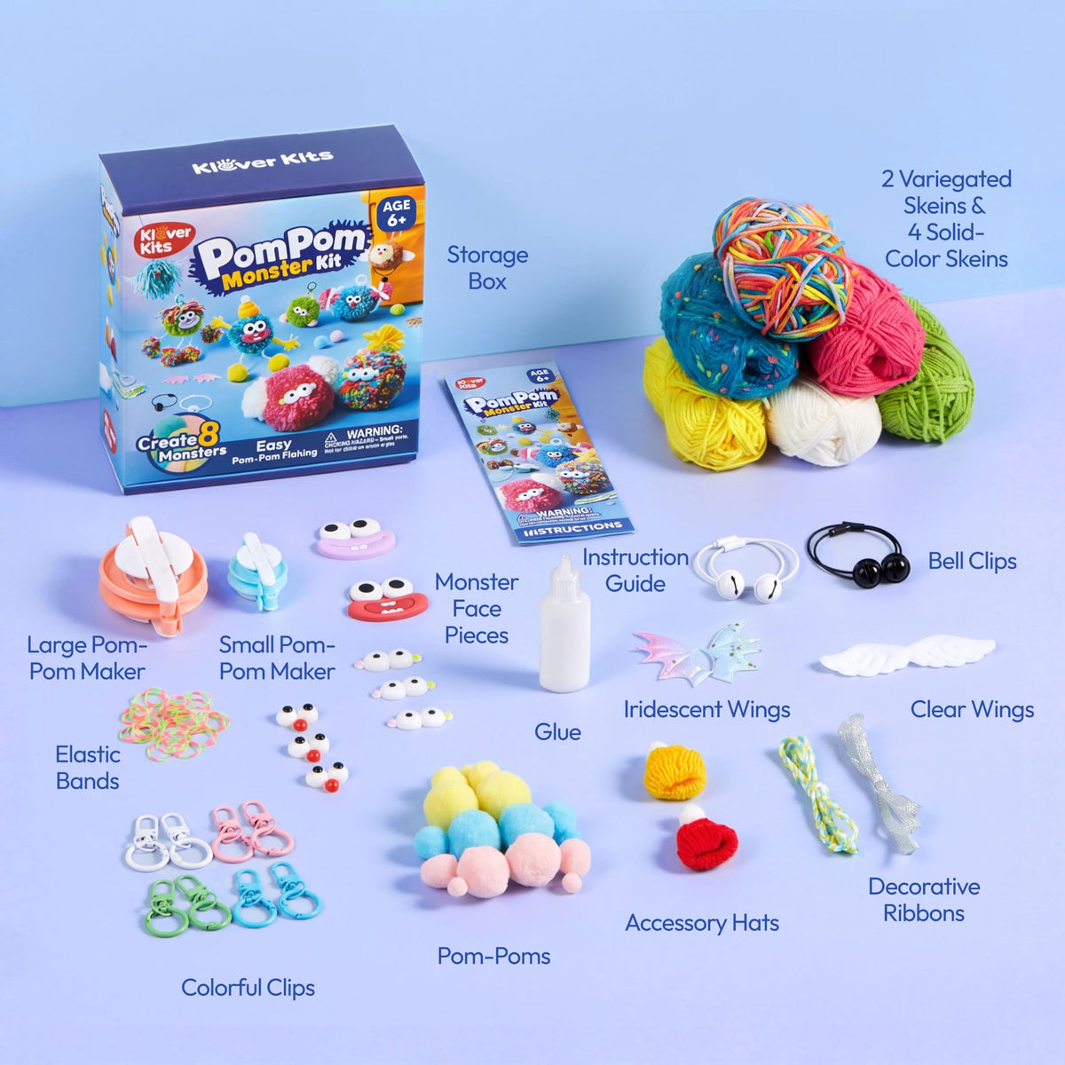 Klever Kits Halloween Pom Pom Monster Kits - DIY Plush Keychain Craft