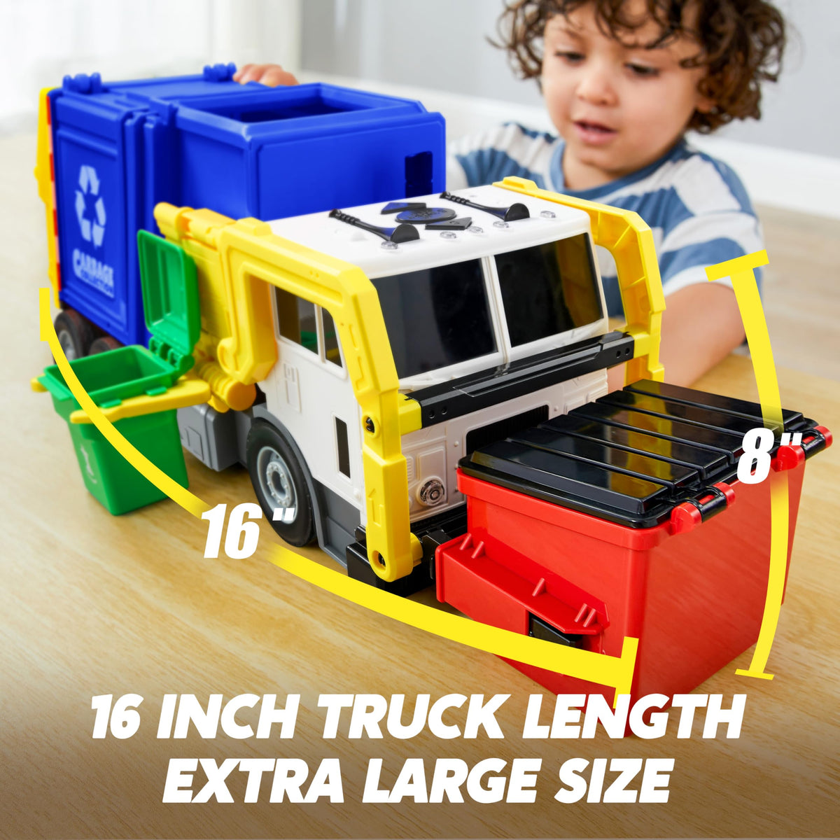 Vroomix Large Friction Powered Garbage Truck - 30 Learning Cards, Blue
