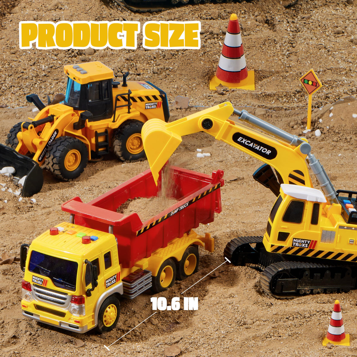 VROOMIX 3-Pack Construction Truck Toy Set (Excavator, Dump Truck & Loader)