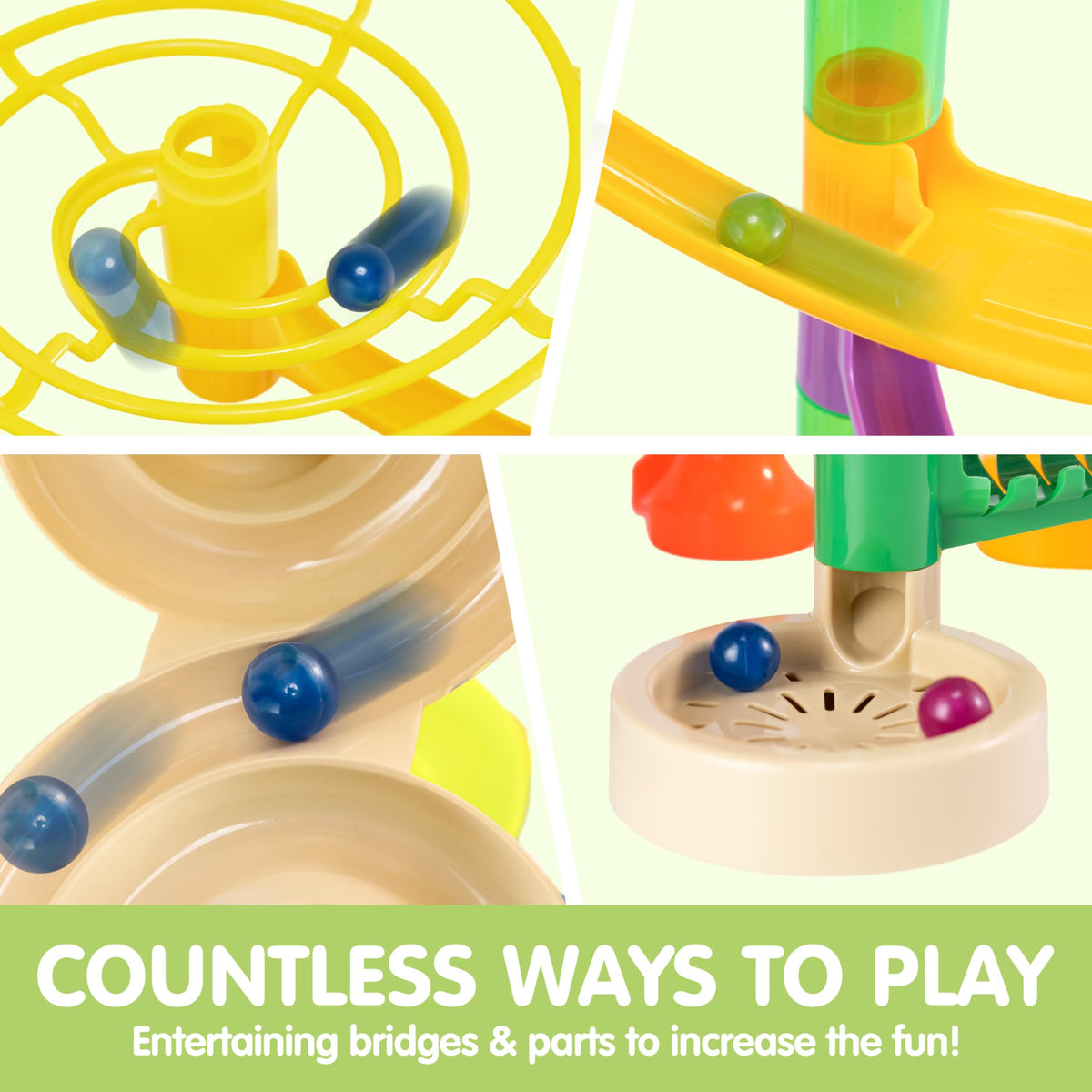 Play-Act 236 PCS Glow Marble Run - Motorized Elevator, Endless Loops