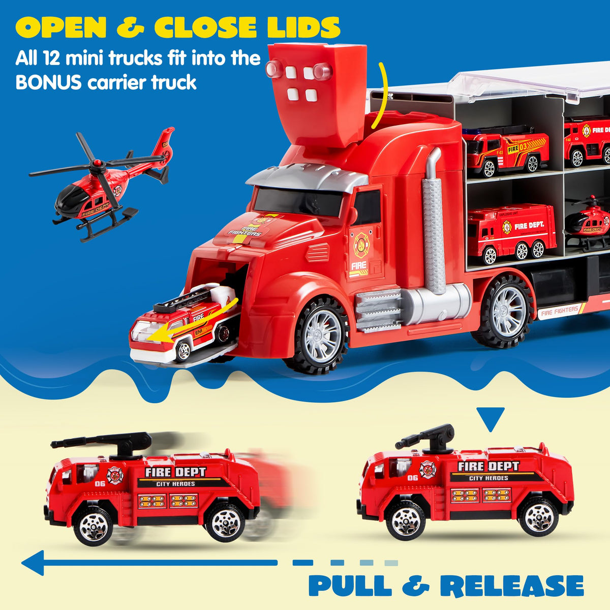 Vroomix 25-in-1 Construction Truck Toy Set - 12 Vehicles & 12 Workers