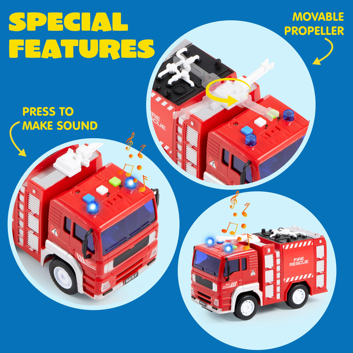 VROOMIX 4-Piece Emergency Vehicle Toy Set with Lights & Sounds