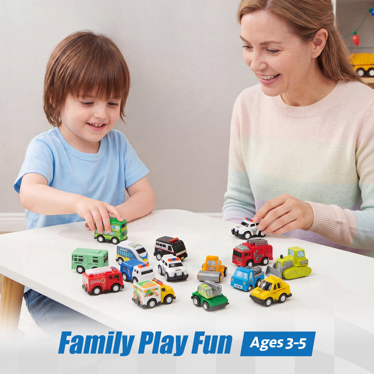 VROOMIX 18-Piece Pull-Back City Cars & Trucks Toy Vehicle Set for Kids