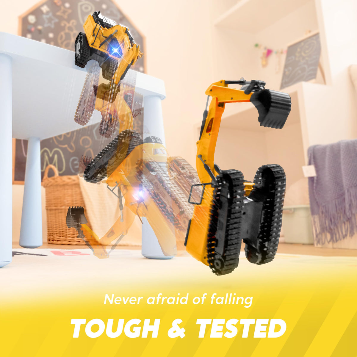 VROOMIX 2.4GHz Remote Control Excavator Toy with Lights for Kids