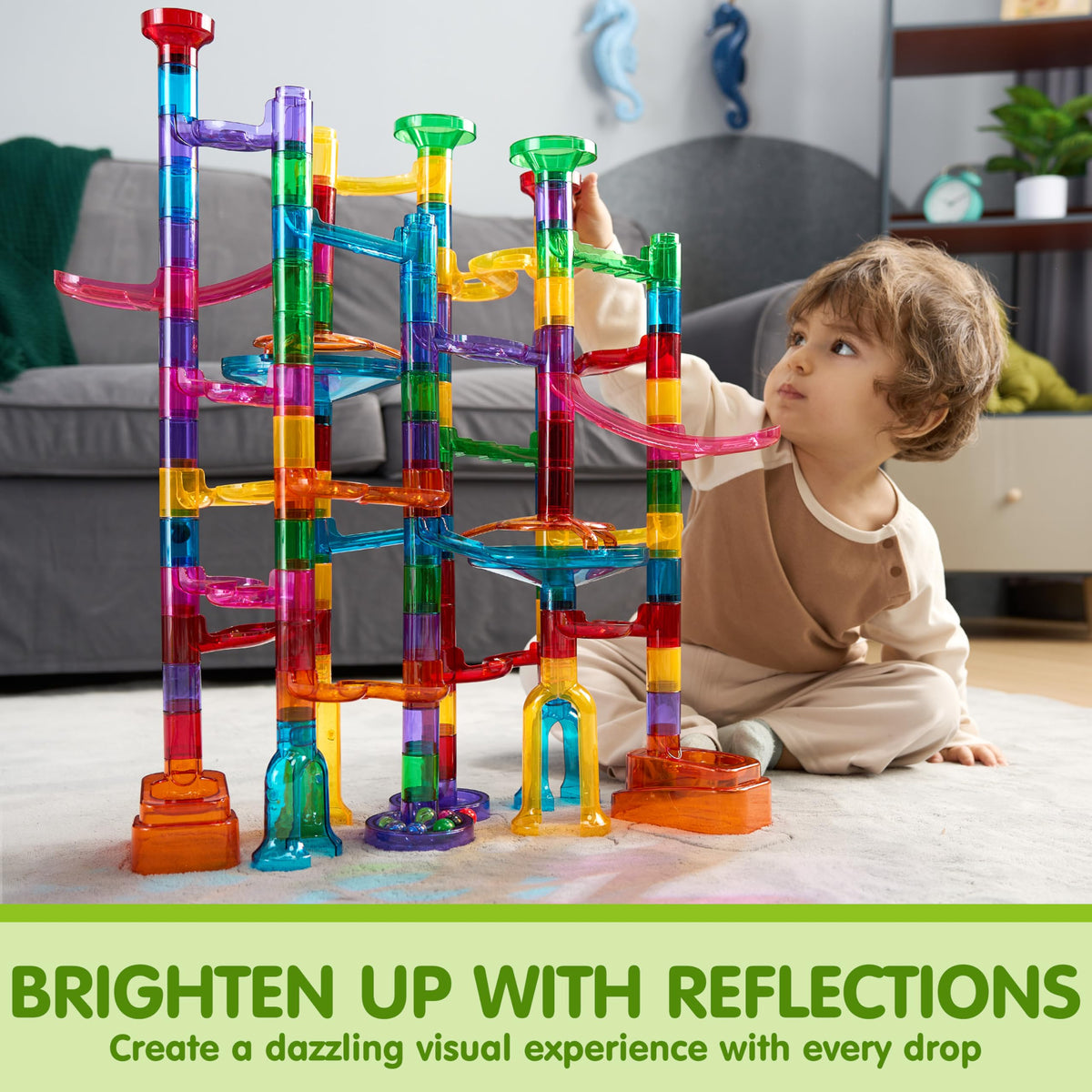 Play-Act 137 PCS Glow Marble Run - STEM Building Blocks Toy with 15 Marbles