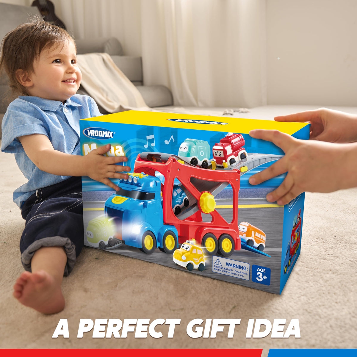 VROOMIX 7-in-1 City Transport Carrier Truck Set with Lights & Sounds