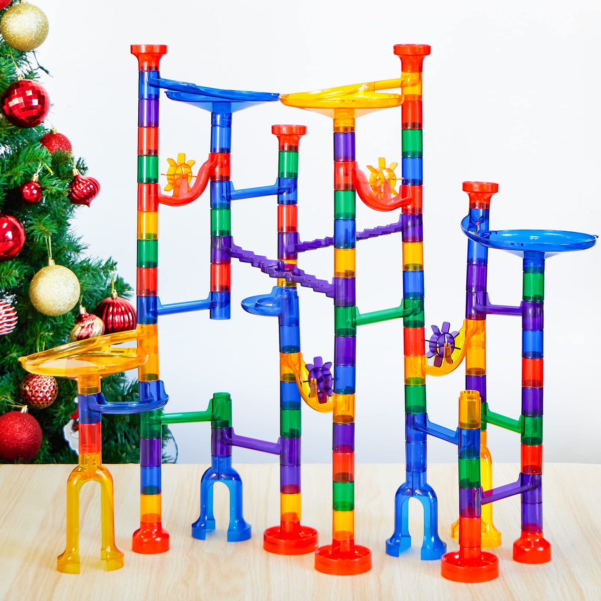 Play-Act 150 PCS Glow Marble Run - STEM Building Blocks Toy with Glass Marbles