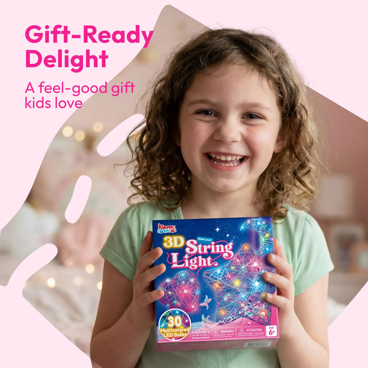 Klever Kits 3D String Art Kit - Light Up Toy with 30 LED Bulbs for Ages 8+