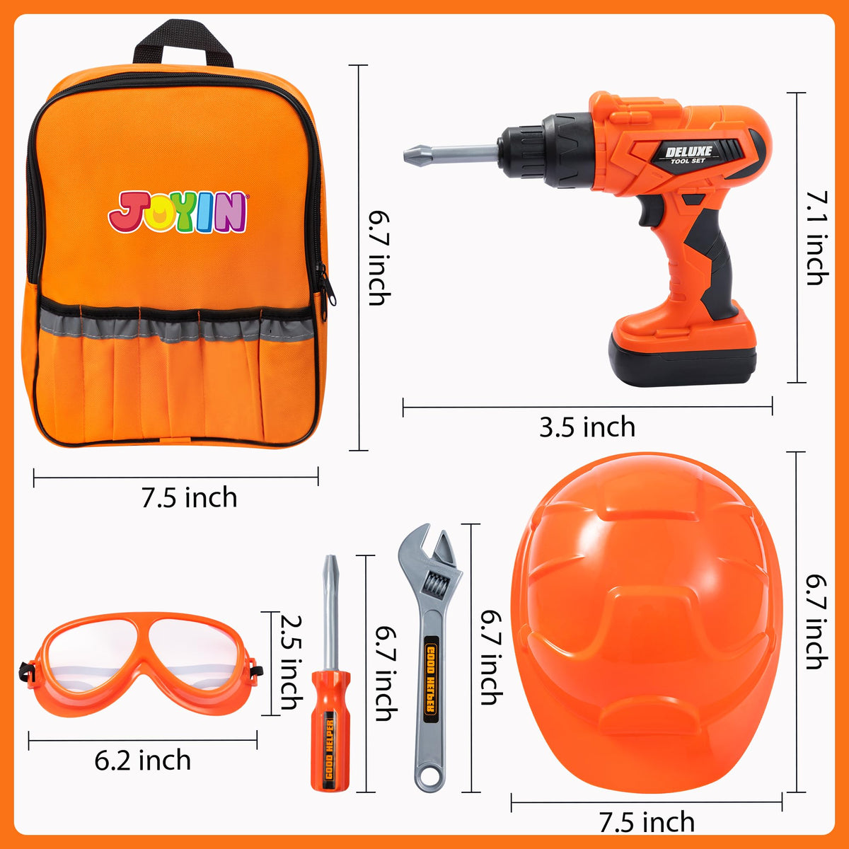 Play-Act 32 PCS Kids Tool Set - Construction Backpack & Electronic Drill