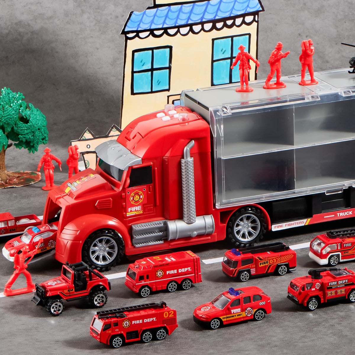 Vroomix 25-in-1 Construction Truck Toy Set - 12 Vehicles & 12 Workers
