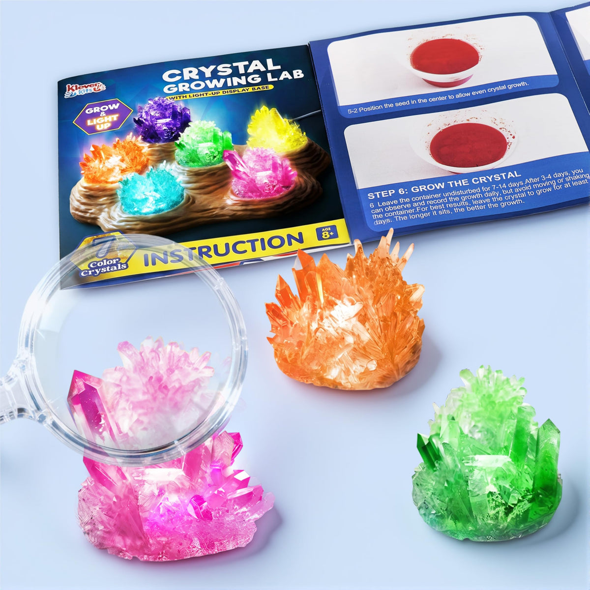 Klever Kits Crystal Growing Lab - 7 Color Kit with Light-Up Base